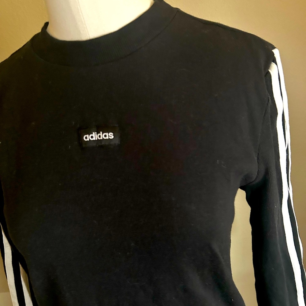 Adidas black white stripe ribbed sweater dress size Medium